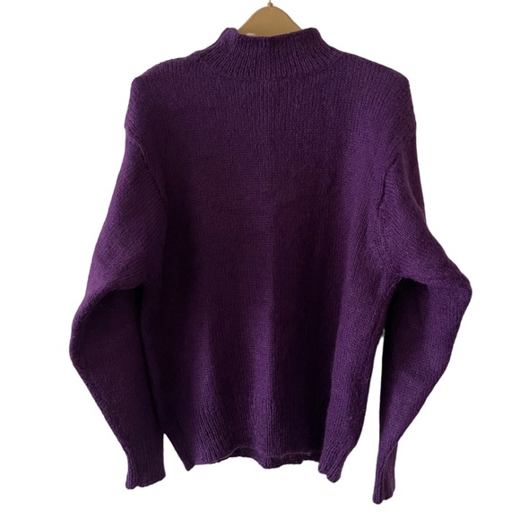 VTG Cherry’s 80s Womens Plum Purple Wool Sweater Colorful Grannycore Mockneck - Picture 2 of 6